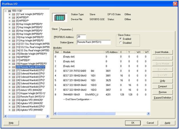 TI505 Simatic505 Profibus IO configuration